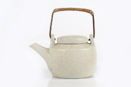 David Leach (1911-2005) porcelain teapot, white dolomite glaze with pink stained crackle, with