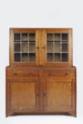 Heal & Sons dresser or sideboard, oak, with glazed top, metal label to the reverse 122cm x 160cm x