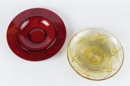 Verlys of France glass dish with reverse cut animals around the rim 35cm across and one other Art