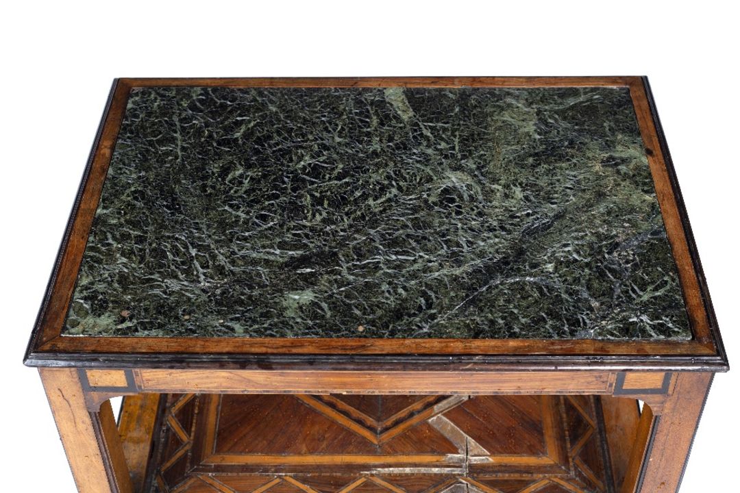 Marble and walnut side table Dutch, 18th Century with inlay to the supports and shelf, 60cm x - Image 6 of 6