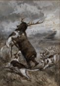 Maude Umfreville Clarke (act.c.1900-1910) 'Buckhounds on Exmoor' watercolour, signed lower right,