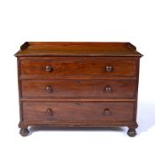 Mahogany estate chest of drawers with raised back rail and turned handles, 113cm across, 55cm