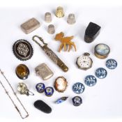 Collection of jewellery and silver to include: Silver vinaigrette, silver match vase, facet cut