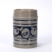 Westerwald stoneware 'GR' tankard mid 18th Century, scratch blue decoration with applied crowned