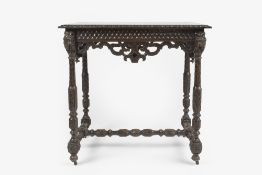W Williamson & Sons, Guildford Gothic style side table, carved oak, stamped to the drawer, 77cm wide