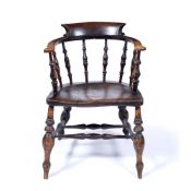 Elm and ash smoker's bow armchair 53cm across, 80cm high Provenance: Long Court, Randwick, Glos