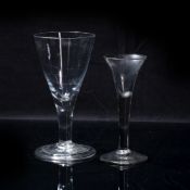 Wine glass late 18th Century, 16cm and one other larger glass, 19.5cm (2)