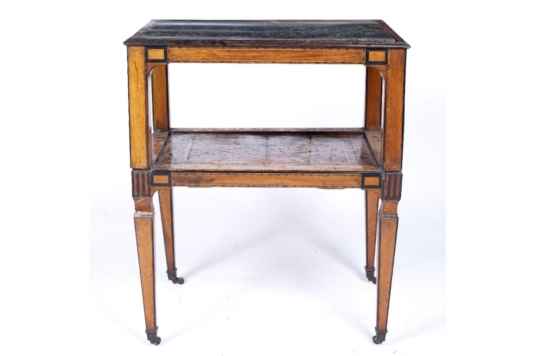 Marble and walnut side table Dutch, 18th Century with inlay to the supports and shelf, 60cm x - Image 4 of 6