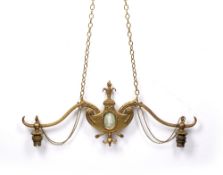 French style brass twin branch wall light with Wedgwood jasperware style plaque to the centre,