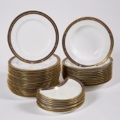 Collection Copeland china dinner and serving plates with cobalt blue decoration, stamped with