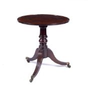 Mahogany tray top occasional table 19th Century, on tripod reeded supports, 66cm across x 75cm