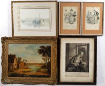 Collection of 18 paintings, prints and pictures of various sizes, indistinctly signed and
