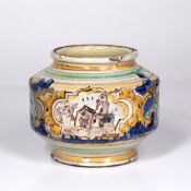 Sicilian glazed maiolica jar Calta-Girone, late 17th Century, with polychrome decoration and