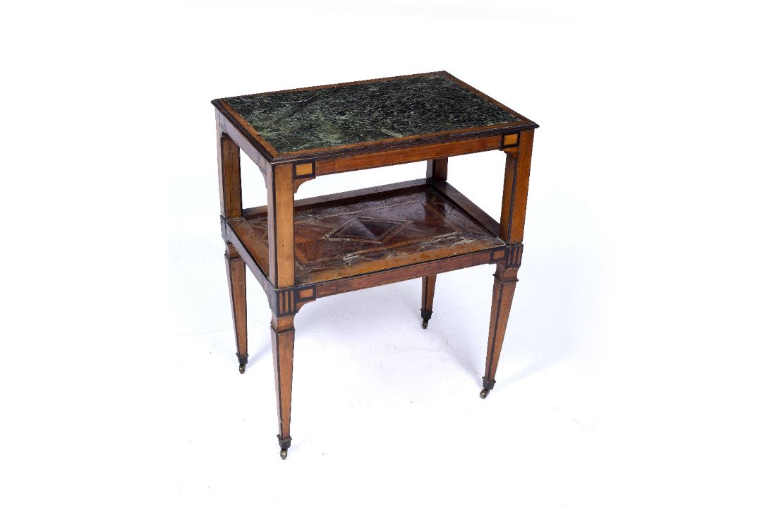 Marble and walnut side table Dutch, 18th Century with inlay to the supports and shelf, 60cm x - Image 1 of 6