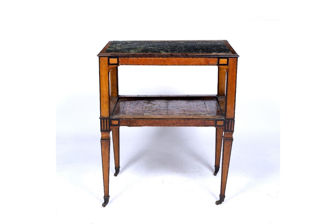 Marble and walnut side table Dutch, 18th Century with inlay to the supports and shelf, 60cm x - Image 2 of 6
