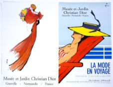 Two Christian Dior Exhibition posters 'La Mode En Voyage' 60cm x 40cm, the other 63cm x 44cm (2)