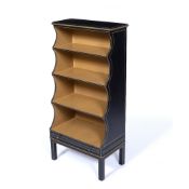 Painted waterfall bookcase with four open shelves, 52cm across, 108cm high