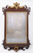 Mahogany fret framed mirror early 19th Century, frame and parcel gilt painted detail, 95cm x 59cm