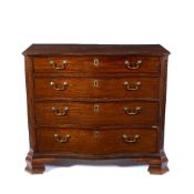 Serpentine mahogany chest George III, with brass swan-neck handles and shaped bracket feet, 102.