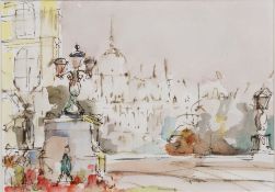 Polly Fuller (20th Century School) 'Untitled' watercolour and pen sketch, signed lower left, 13cm