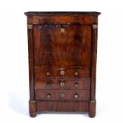 Mahogany Empire escritoire 19th Century, with marble top, fitted writing drawer and pillar sides,