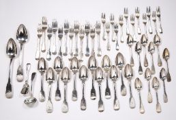 Large collection of Georgian Irish silver cutlery all marked with a family crest, the set consists
