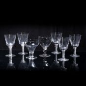 Two glass rummers 19th Century and five wine glasses with air-twist stems