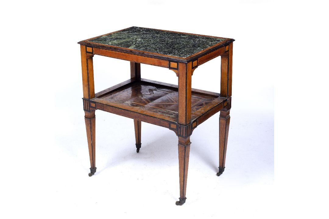 Marble and walnut side table Dutch, 18th Century with inlay to the supports and shelf, 60cm x - Image 3 of 6