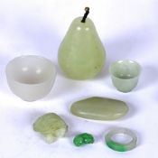 Mutton fat jade sleeve or table weight Chinese carved as a pear with twisted wire and a hard stone