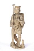 Ivory figure of a fisherman Japanese, Meiji period the standing figure carrying a basket over his