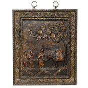 Repoussé copper votive plaque Nepalese, 19th Century depicting an elephant with its elaborate
