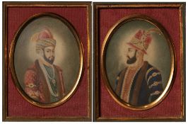 Pair of framed miniatures Indian depicting figures in regalia, in wooden frames 8cm x 6cm (not