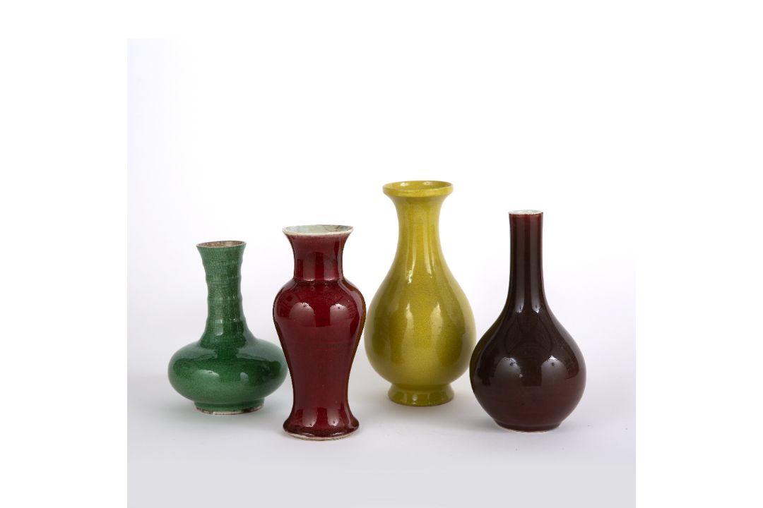 Four monochrome glazed vases Chinese, 18th/19th Century comprising of a yellow crackle ware vase, - Image 1 of 2