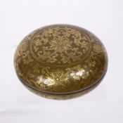 Tea dust porcelain ink pot and cover Chinese with gilt trailing lotus designs, Qianlong seal mark in