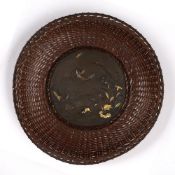 Bronze dish Japanese the centre roundel decorated with an underwater scene depicting a fish