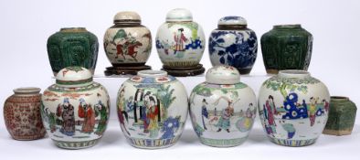 Group of ginger jars Chinese, 19th/20th Century including famille rose, blue and white and