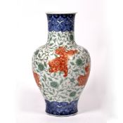 Polychrome decorated baluster vase Chinese, 19th Century with decoration to the centre depicting six