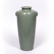 Celadon Longquan vase Chinese, late Ming (1368-1644) of tapering form with mask head mounts to the