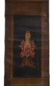 Painted scroll Japanese depicting a central deity with calligraphy down each side