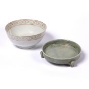 Porcelain sweetmeat dish Chinese, Qianlong of circular form and greenish celadon-type glaze, with