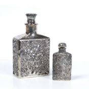 Export silver perfume bottle Chinese, 19th Century decorated with pierced stylised bamboo against