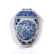 Blue and white porcelain wall pocket Chinese, late 19th Century having a palmette painted rim and