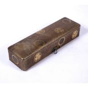 Lacquer Fubako Japanese of rectangular form, decorated in shades of gold hiramaki, with mon