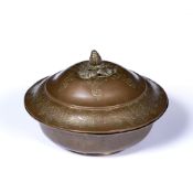 Tombak bowl and cover Egyptian, 19th Century engraved with flowers, with a floral finial, 13cm