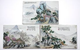 Three ceramic plaques Chinese, Republic period (1912-1949) depicting various mountainous landscapes,