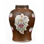 Cafe-au-lait glaze vase Chinese, 18th/19th Century with two leaf shaped panels to the body with