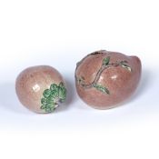 Porcelain 'peach' altar offering Chinese, Qing dynasty of pink and green glaze, and a Chinese