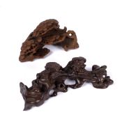 Hardwood brush rest Chinese, 20th Century naturalistically carved with pine needle sprays and