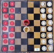 Export lacquer games box Chinese, 19th Century with a set of Canton carved and stained ivory shakers