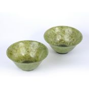 Pair of bowenite bowls Chinese 12.5cm across, 5.5cm high